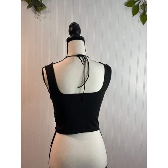 Musera Black Sleeveless Halter Crop Top With Bow Detail & Open Front Size M - Picture 8 of 12